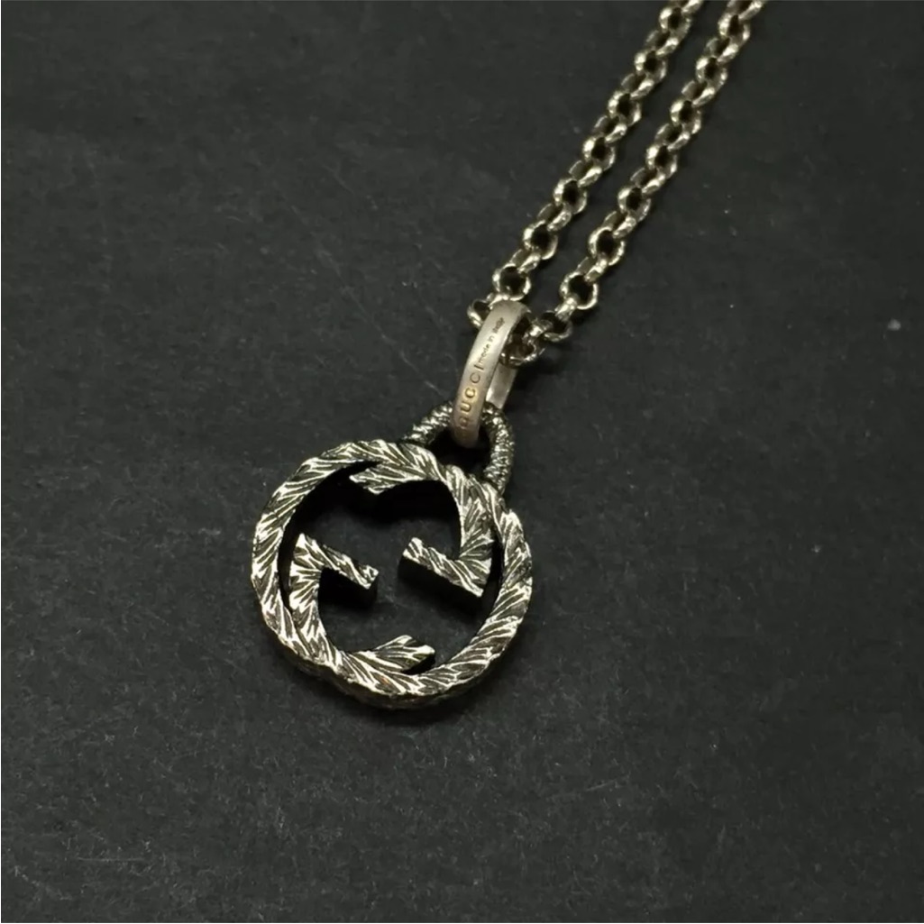 Auth Gucci Arabesque Interlocking Gg Silver 925 Pendant Necklace 395$